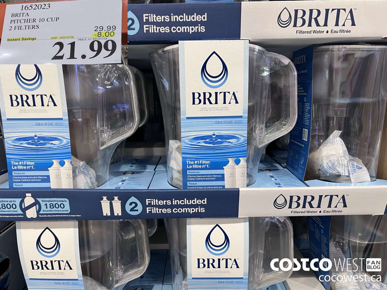 1652023 BRITA PITCHER 10 CUP 2 FILTERS ($8.00 INSTANT SAVINGS EXPIRES ON 2025-07-06) $21.99