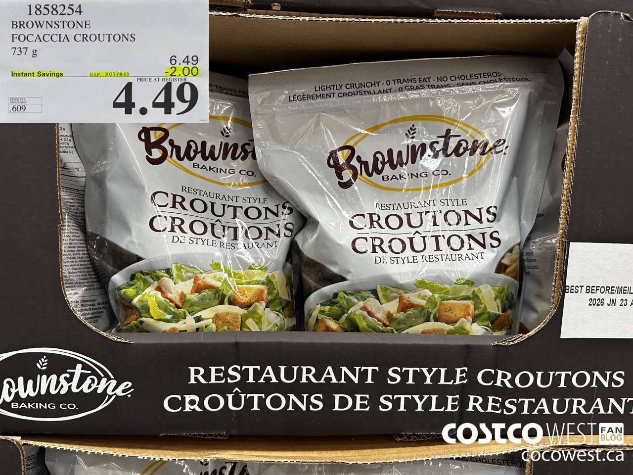 1858254 BROWNSTONE FOCACCIA CROUTONS 737G ($2.00 INSTANT SAVINGS EXPIRES ON 2025-08-03) $4.49