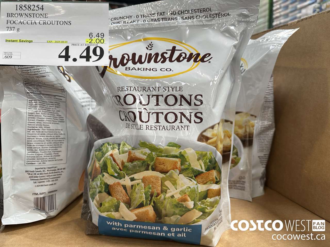 1858254 BROWNSTONE FOCACCIA CROUTONS 737G ($2.00 INSTANT SAVINGS EXPIRES ON 2025-08-03) $4.49