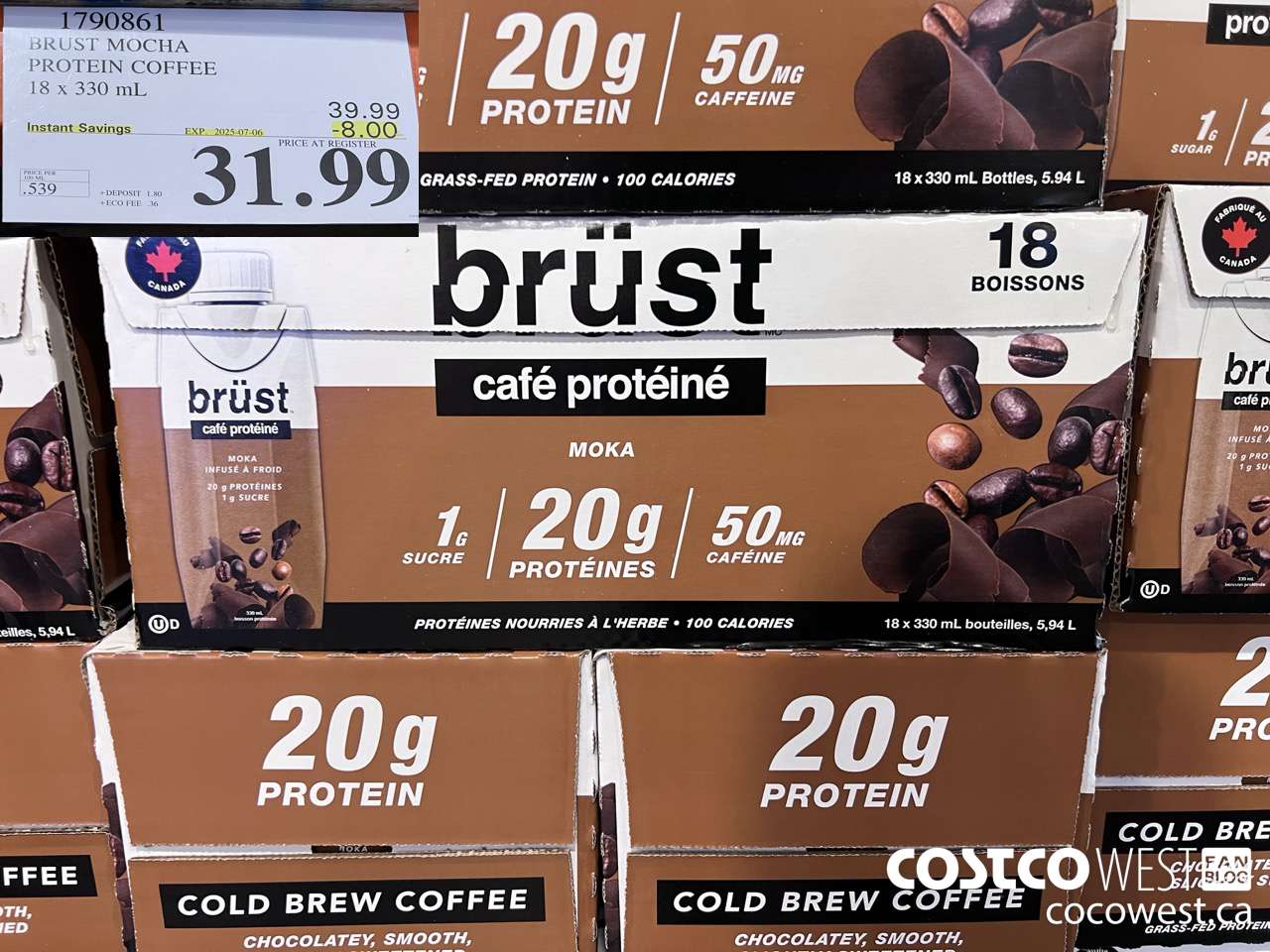 1790861 BRUST MOCHA PROTEIN COFFEE 18 X 330ML ($8.00 INSTANT SAVINGS EXPIRES ON 2025-07-06) $31.99