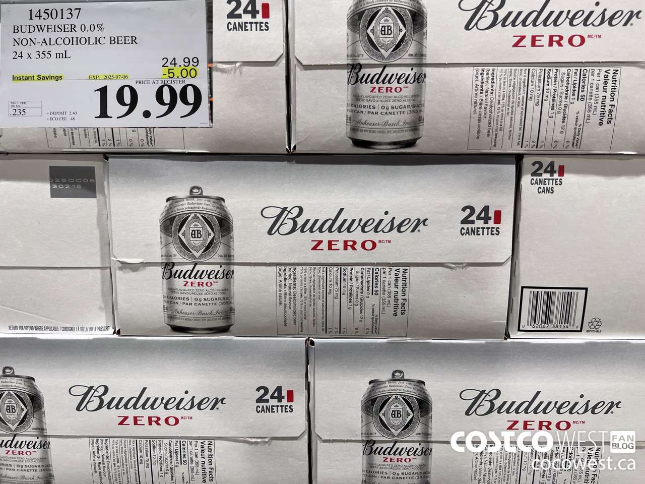 1450137 BUDWEISER 0.0% 24 x 355 mL ($5.00 INSTANT SAVINGS EXPIRES ON 2025-07-06) $19.99