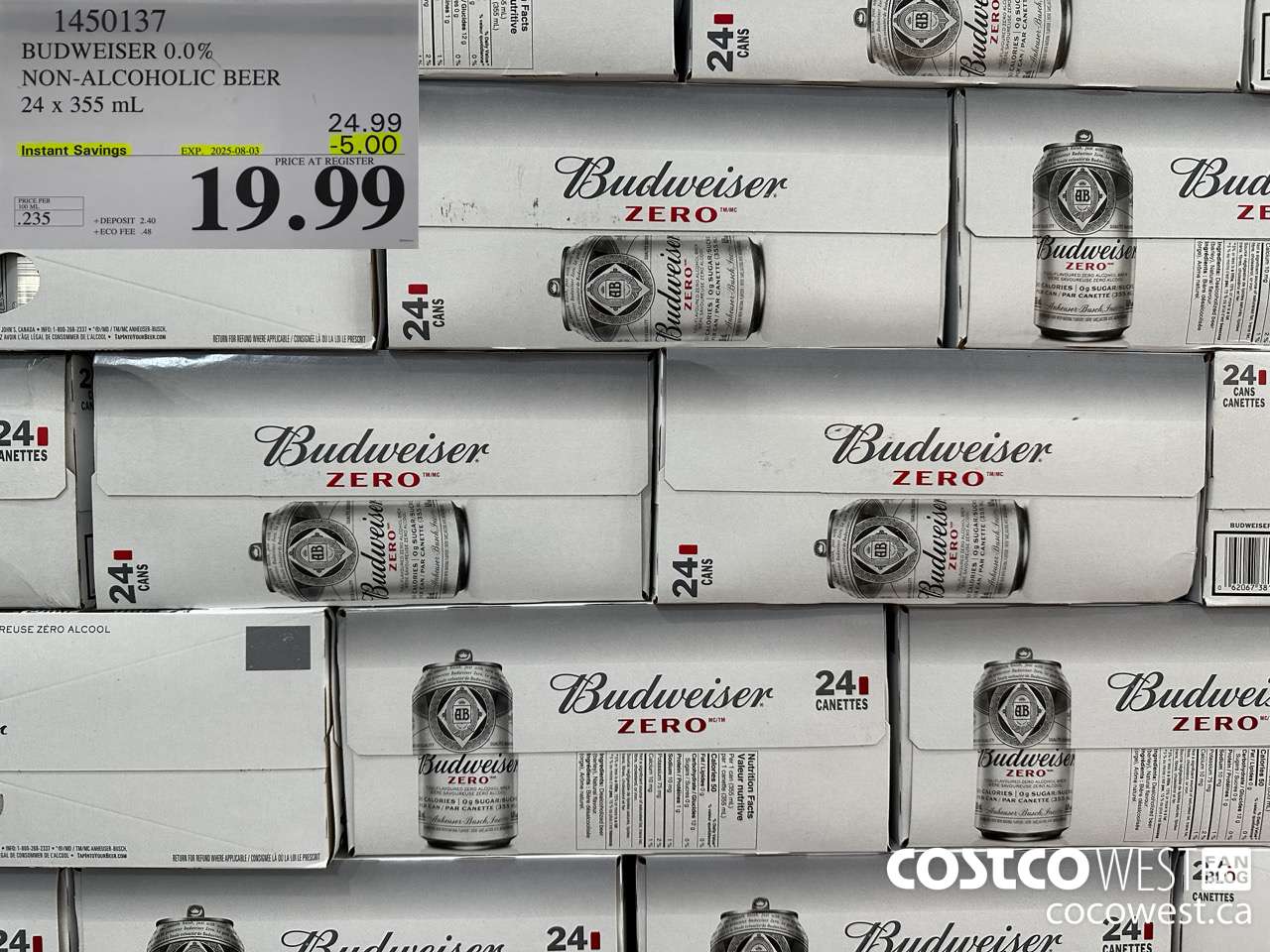 1450137 BUDWEISER 0.0% 24 x 355 mL ($5.00 INSTANT SAVINGS EXPIRES ON 2025-08-03) $19.99