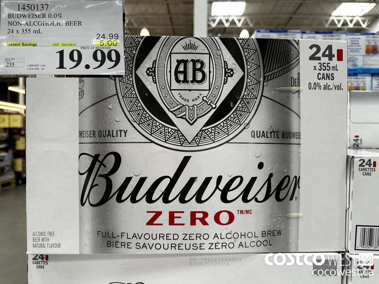 1450137 BUDWEISER 0.0% 24 x 355 mL ($5.00 INSTANT SAVINGS EXPIRES ON 2025-08-03) $19.99