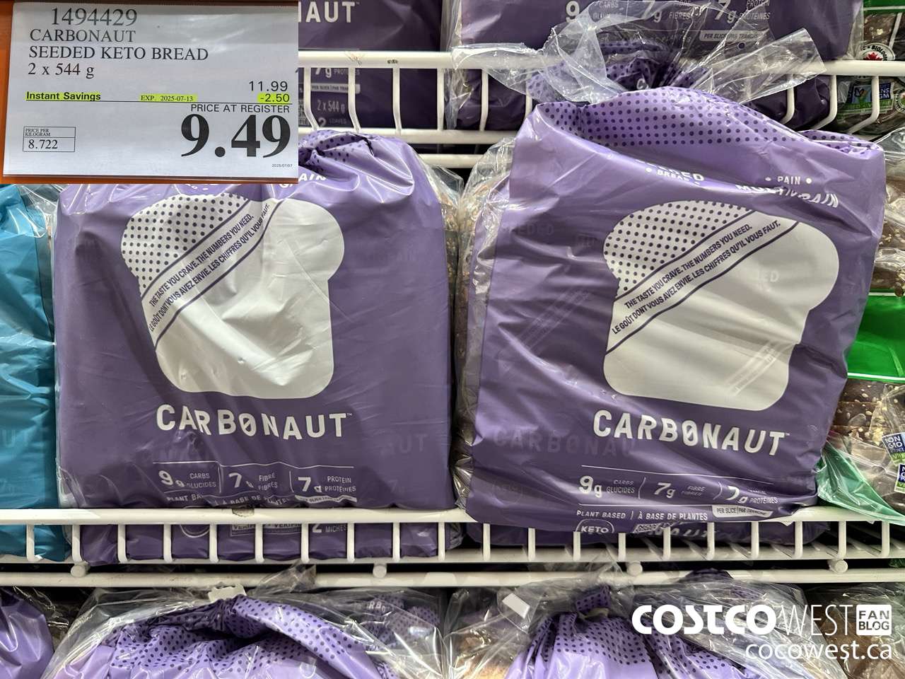 1494429 CARBONAUT SEEDED KETO BREAD 2 x 544 g ($2.50 INSTANT SAVINGS EXPIRES ON 2025-07-13) $9.49