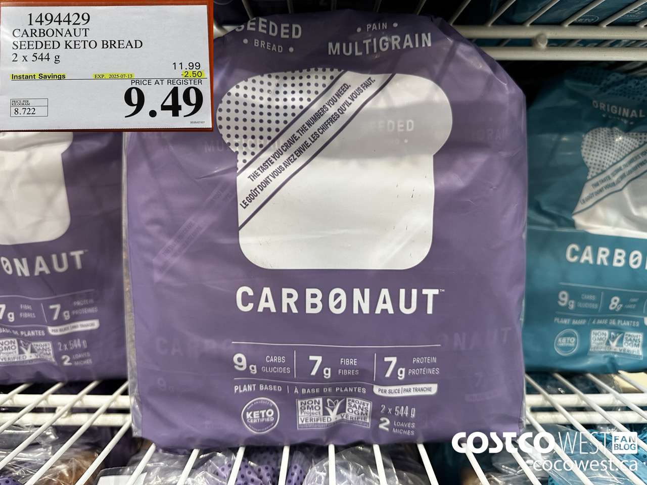 1494429 CARBONAUT SEEDED KETO BREAD 2 x 544 g ($2.50 INSTANT SAVINGS EXPIRES ON 2025-07-13) $9.49