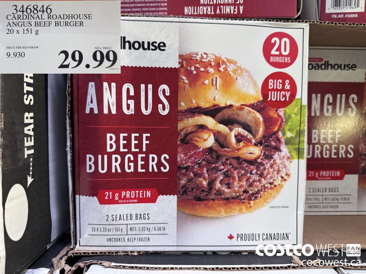 346846 CARDINAL ROADHOUSE ANGUS BEEF BURGER 20 X 151 G $29.99
