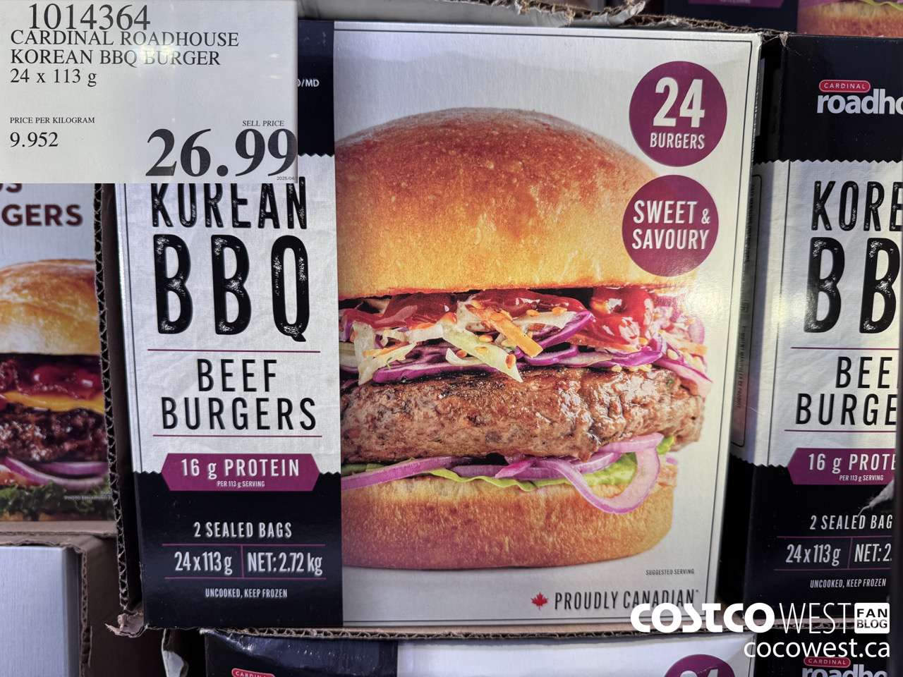 1014364 CARDINAL ROADHOUSE KOREAN BBQ BURGER 24 X 113G $26.99