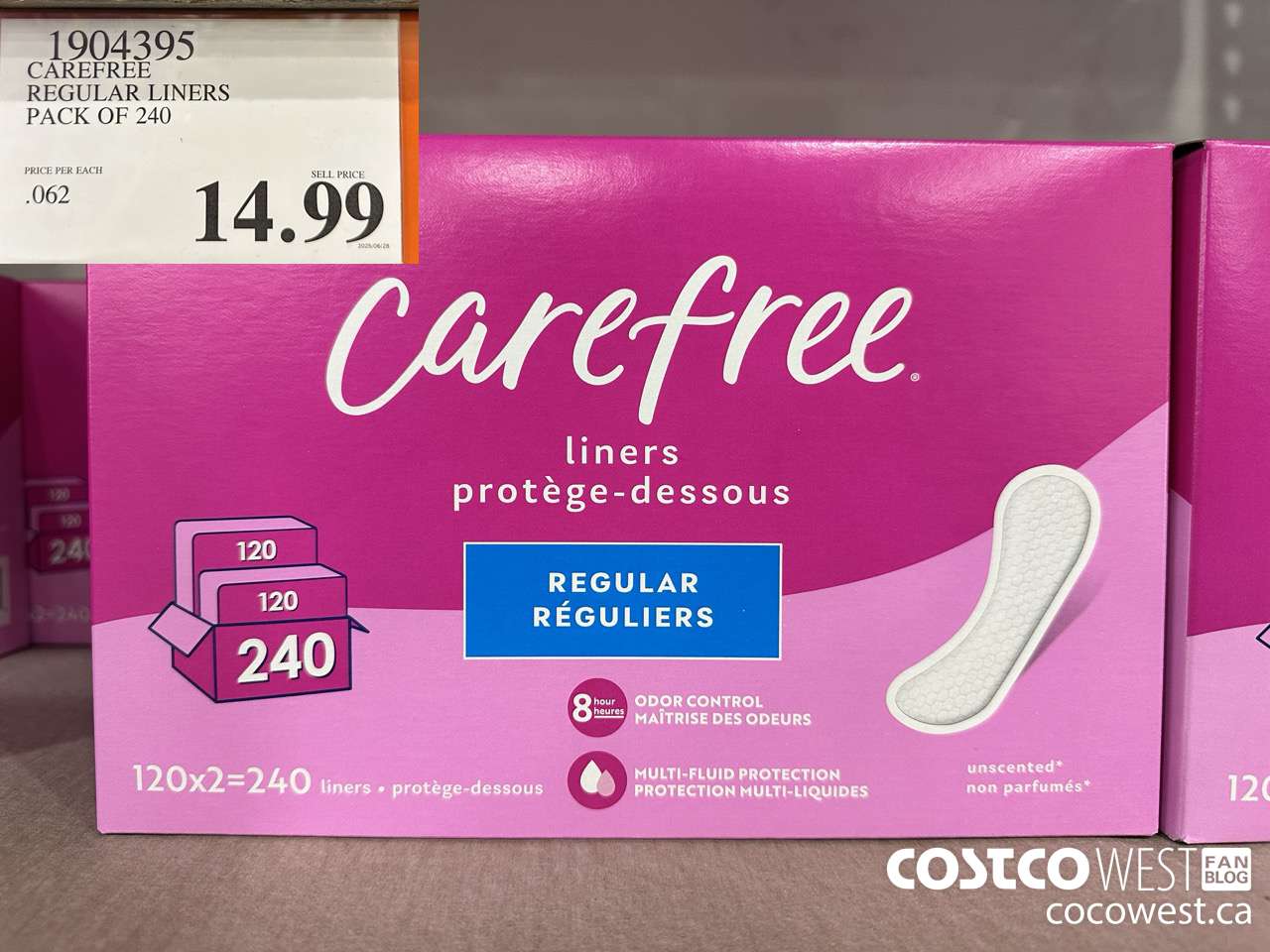 1904395 CAREFREE REGULAR LINERS PACK OF 240 $14.99