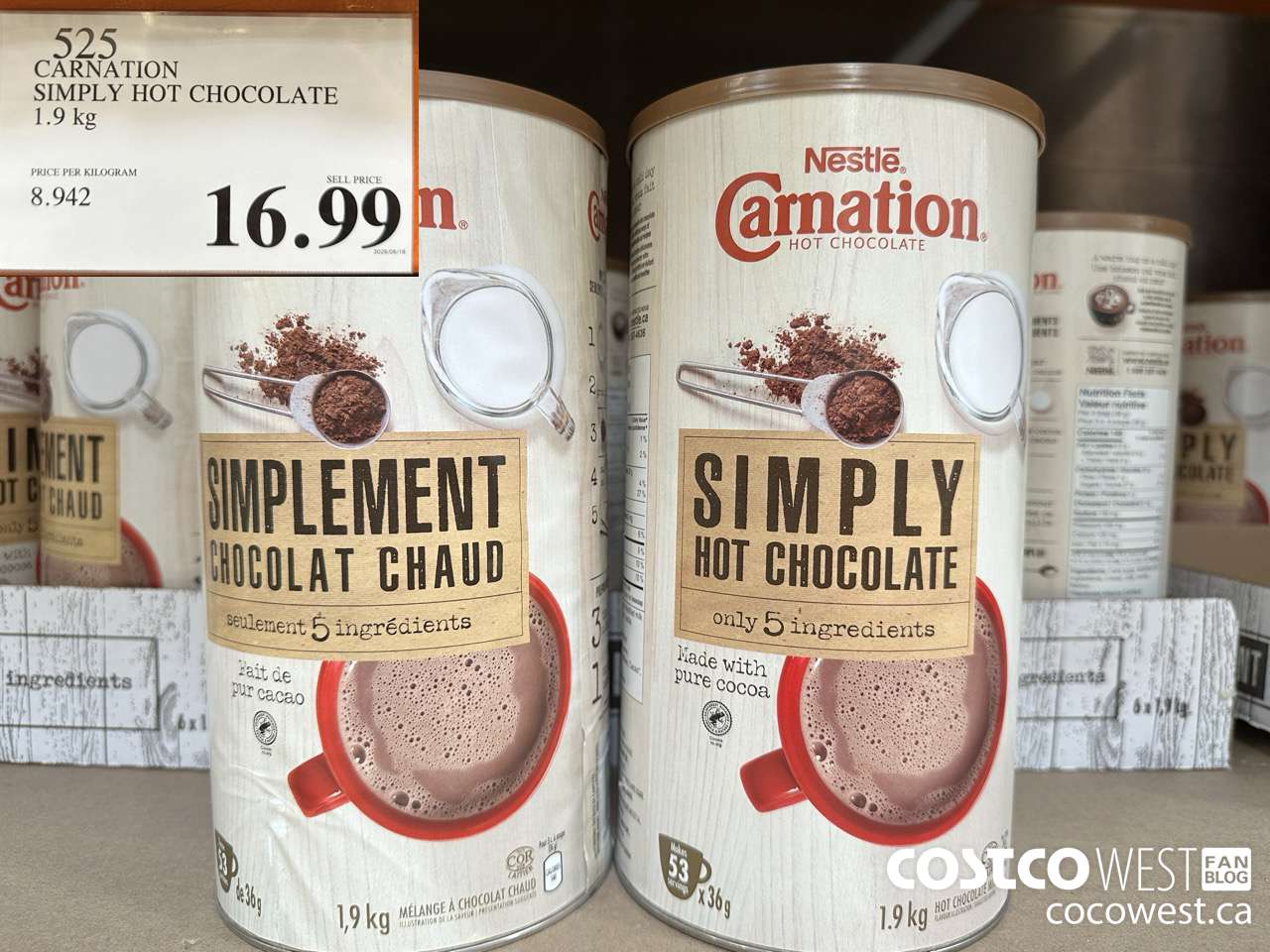525 CARNATION 5 SIMPLE INGREDIENTS HOT CHOCOLATE 1.9 kg $16.99