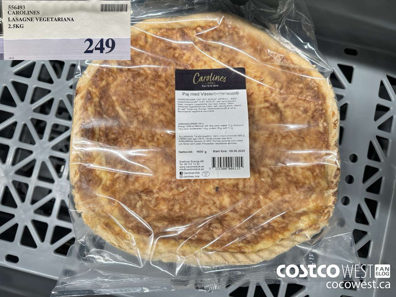 556493 CAROLINES LASAGNE VEGETARIANA 2.5KG $249.00