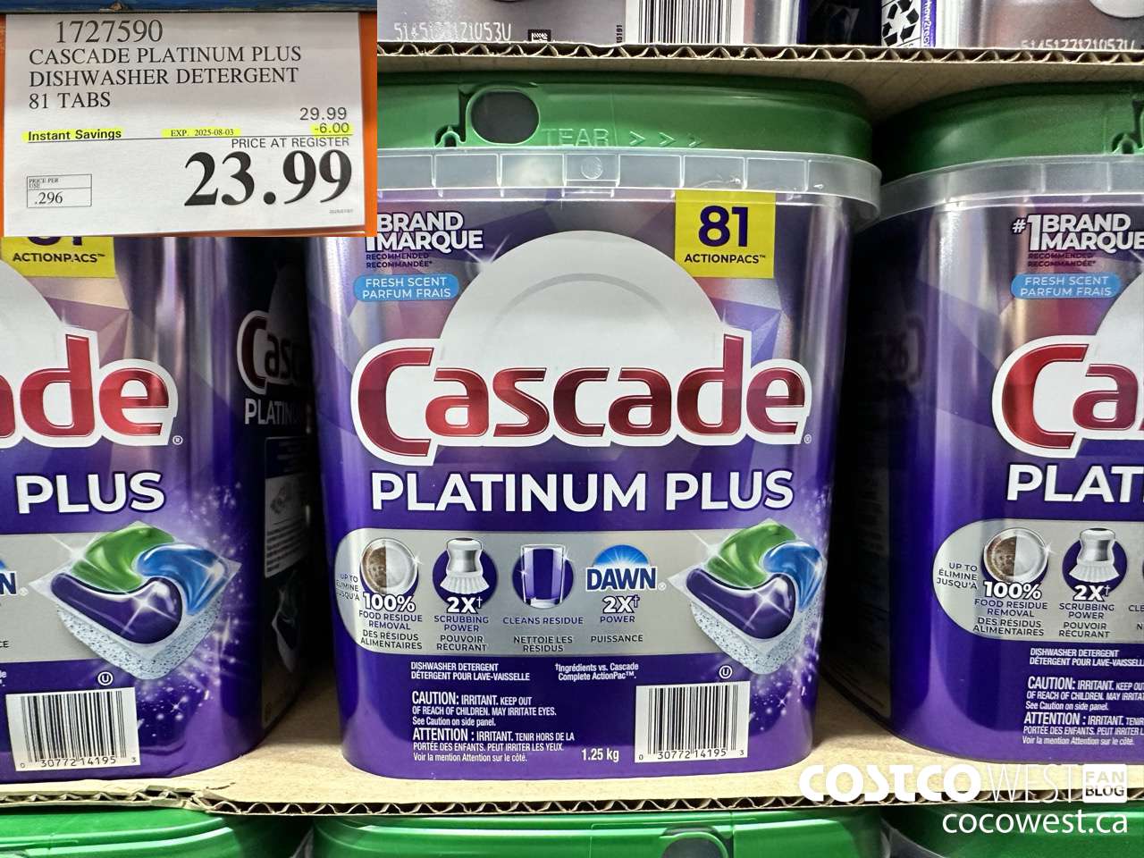 1727590 CASCADE PLATINUM PLUS DISHWASHER DETERGENT 81 TABS ($6.00 INSTANT SAVINGS EXPIRES ON 2025-08-03) $23.99