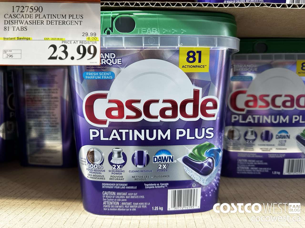 1727590 CASCADE PLATINUM PLUS DISHWASHER DETERGENT 81 TABS ($6.00 INSTANT SAVINGS EXPIRES ON 2025-08-03) $23.99