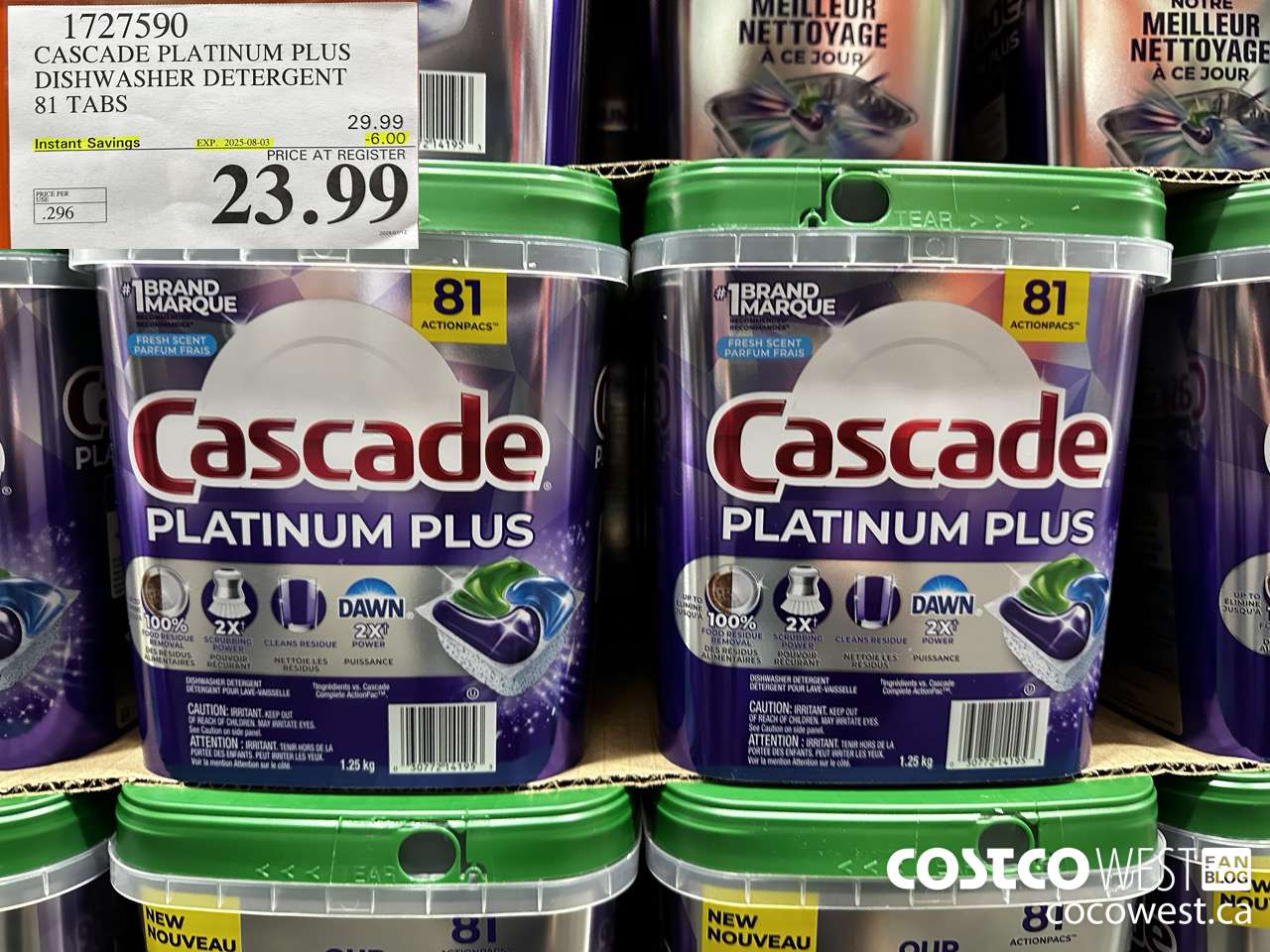 1727590 CASCADE PLATINUM PLUS DISHWASHER DETERGENT 81 TABS ($6.00 INSTANT SAVINGS EXPIRES ON 2025-08-03) $23.99