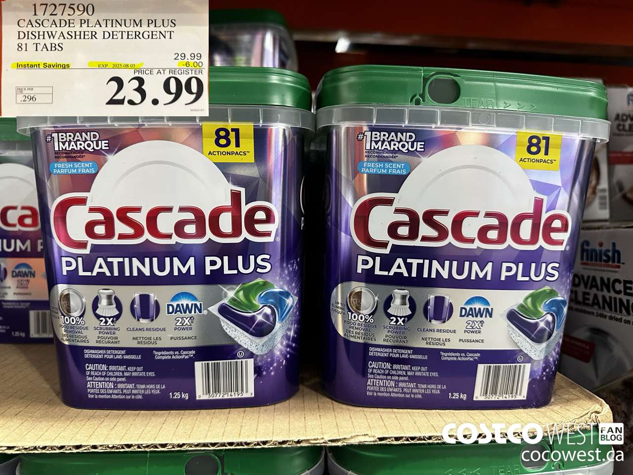 1727590 CASCADE PLATINUM PLUS DISHWASHER DETERGENT 81 TABS ($6.00 INSTANT SAVINGS EXPIRES ON 2025-08-03) $23.99