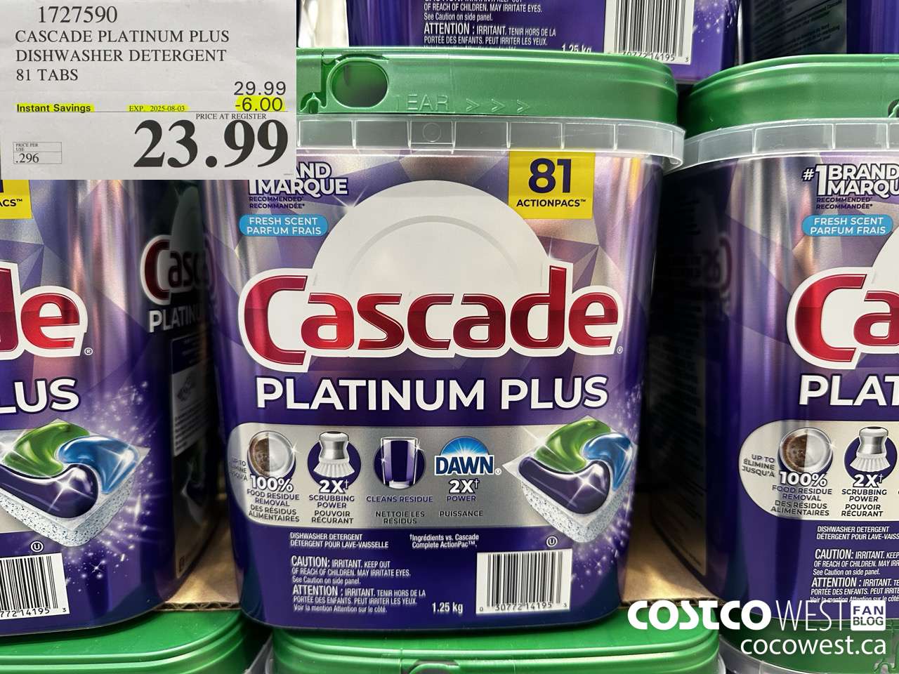 1727590 CASCADE PLATINUM PLUS DISHWASHER DETERGENT 81 TABS ($6.00 INSTANT SAVINGS EXPIRES ON 2025-08-03) $23.99