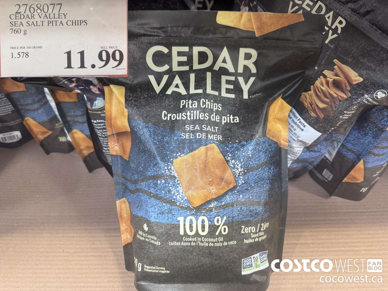 2768077 CEDAR VALLEY SEA SALT PITA CHIPS 760G $11.99