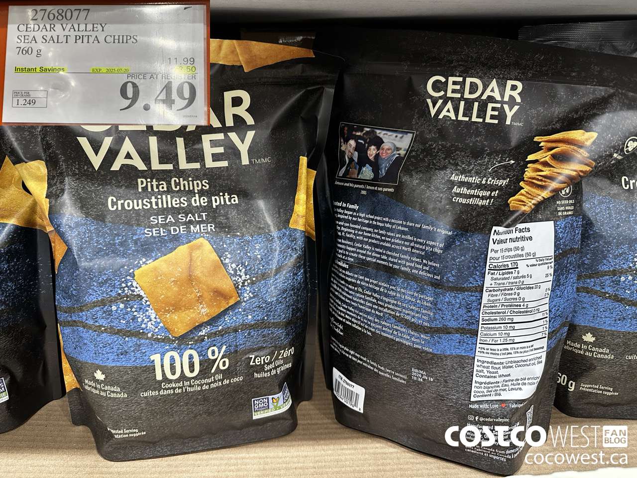 2768077 CEDAR VALLEY SEA SALT PITA CHIPS 760G ($2.50 INSTANT SAVINGS EXPIRES ON 2025-07-20) $9.49