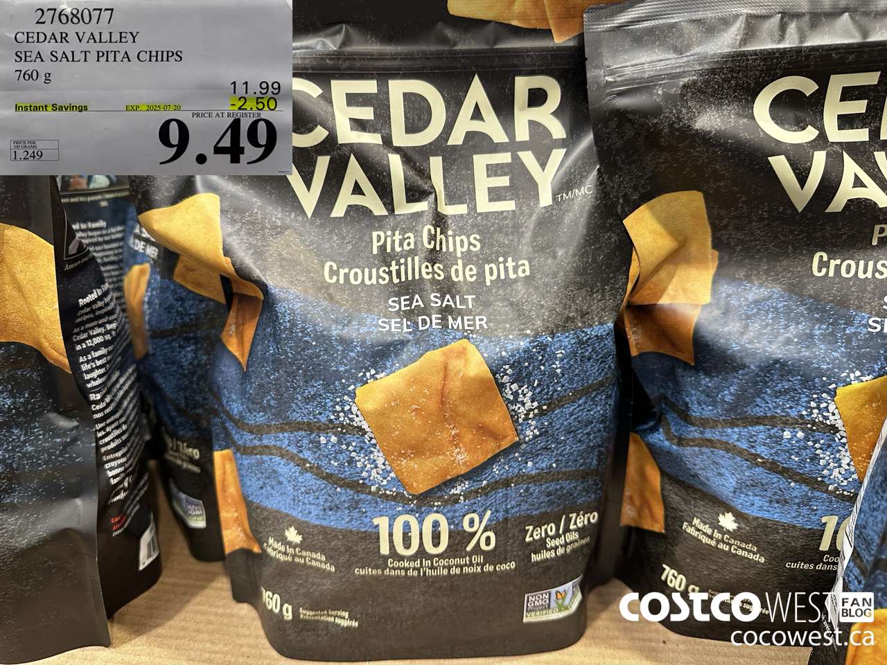 2768077 CEDAR VALLEY SEA SALT PITA CHIPS 760G ($2.50 INSTANT SAVINGS EXPIRES ON 2025-07-20) $9.49