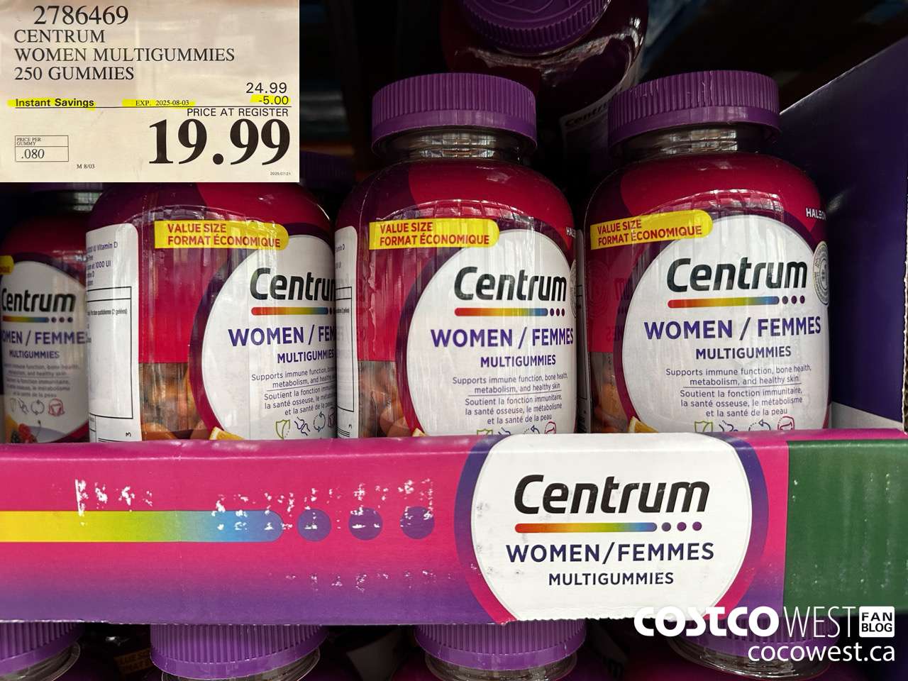 2786469 CENTRUM WOMEN MULTIGUMMIES 250 GUMMIES ($5.00 INSTANT SAVINGS EXPIRES ON 2025-08-03) $19.99