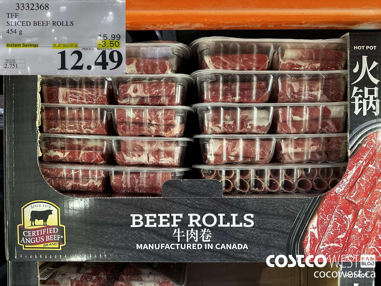3332368 CERTIFIED ANGUS BEEF SLICED BEEF ROLLS 454 G ($3.50 INSTANT SAVINGS EXPIRES ON 2025-07-20) $12.49