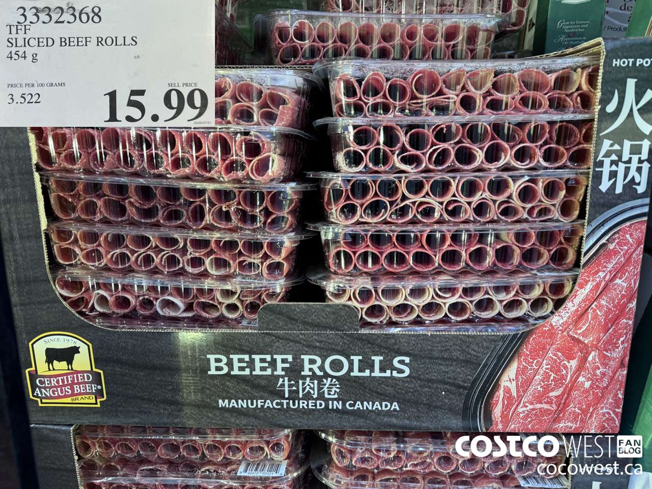 3332368 CERTIFIED ANGUS BEEF SLICED BEEF ROLLS 454 G $15.99