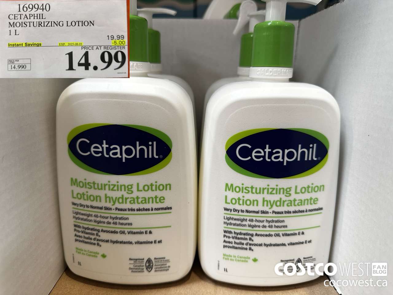 169940 CETAPHIL MOISTURIZING LOTION 1L ($5.00 INSTANT SAVINGS EXPIRES ON 2025-08-03) $14.99