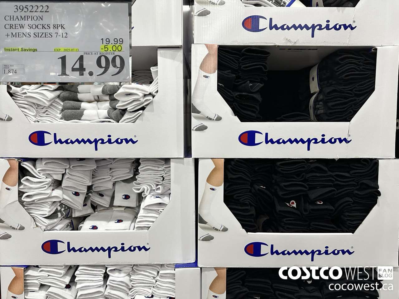 3852222 CHAMPION CREW SOCKS 8PK MENS SIZES 7-12 ($5.00 INSTANT SAVINGS EXPIRES ON 2025-07-13) $14.99