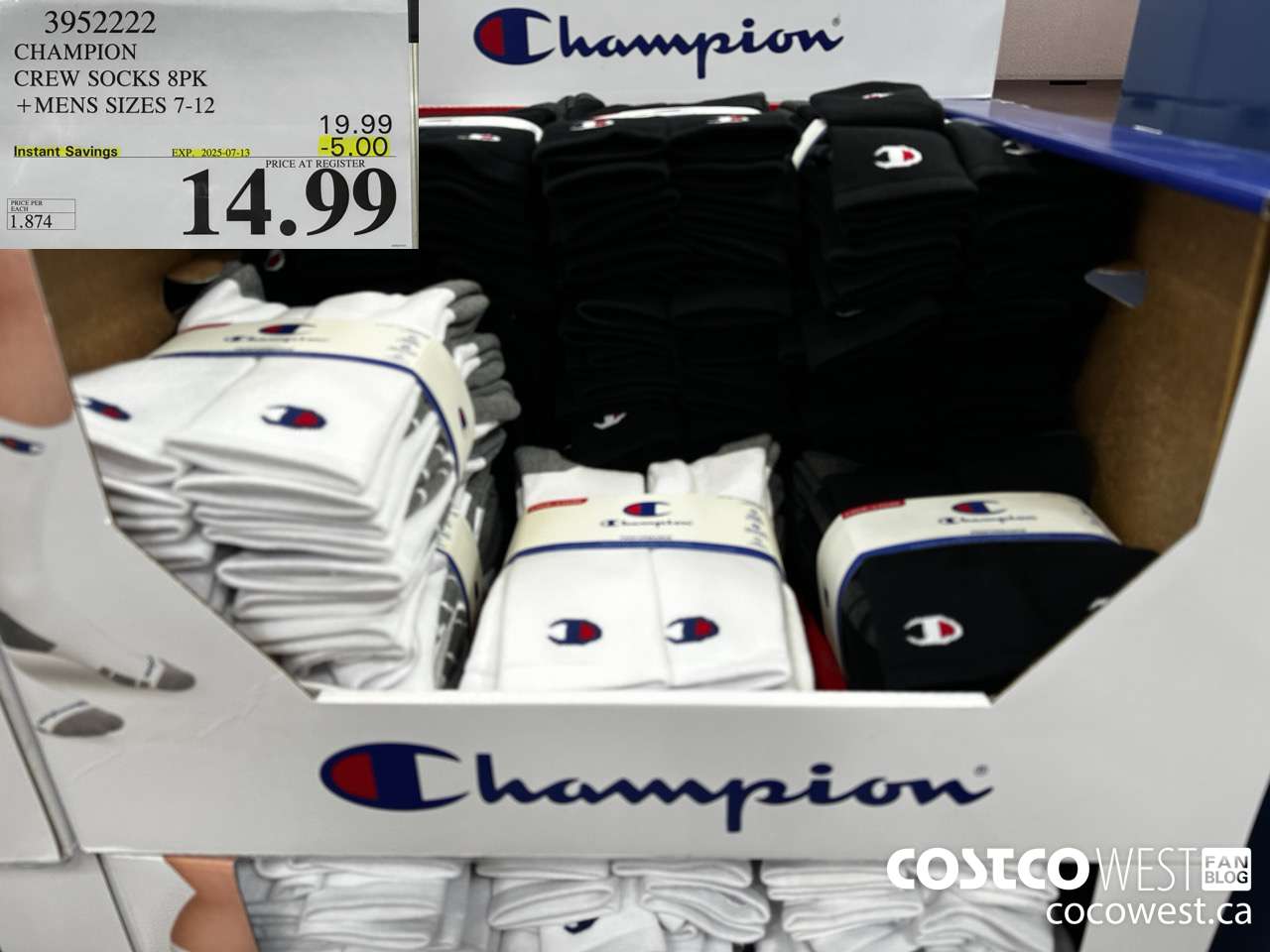 3952222 CHAMPION CREW SOCKS 8PK MENS SIZES 7-12 ($5.00 INSTANT SAVINGS EXPIRES ON 2025-07-13) $14.99