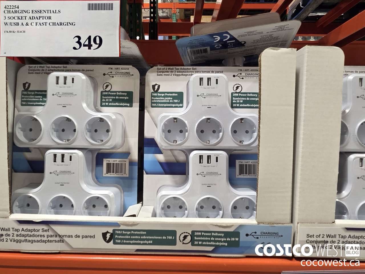 422254 CHARGING ESSENTIALS 3 SOCKET ADAPTOR W/USB A & C FAST CHARGING $349.00