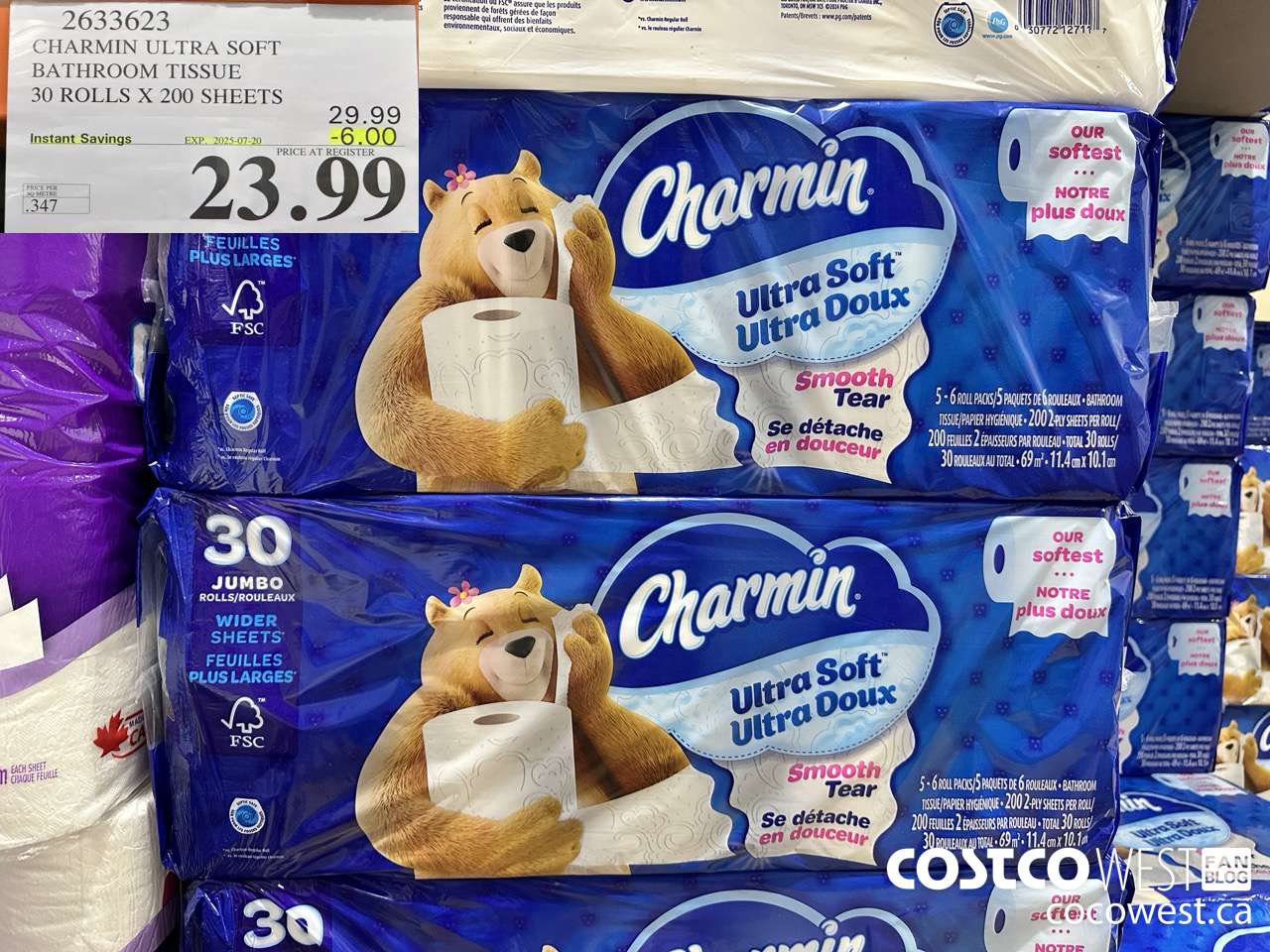2633623 CHARMIN ULTRA SOFT BATHROOM TISSUE 30 ROLLS X 200 SHEETS ($6.00 INSTANT SAVINGS EXPIRES ON 2025-07-20) $23.99