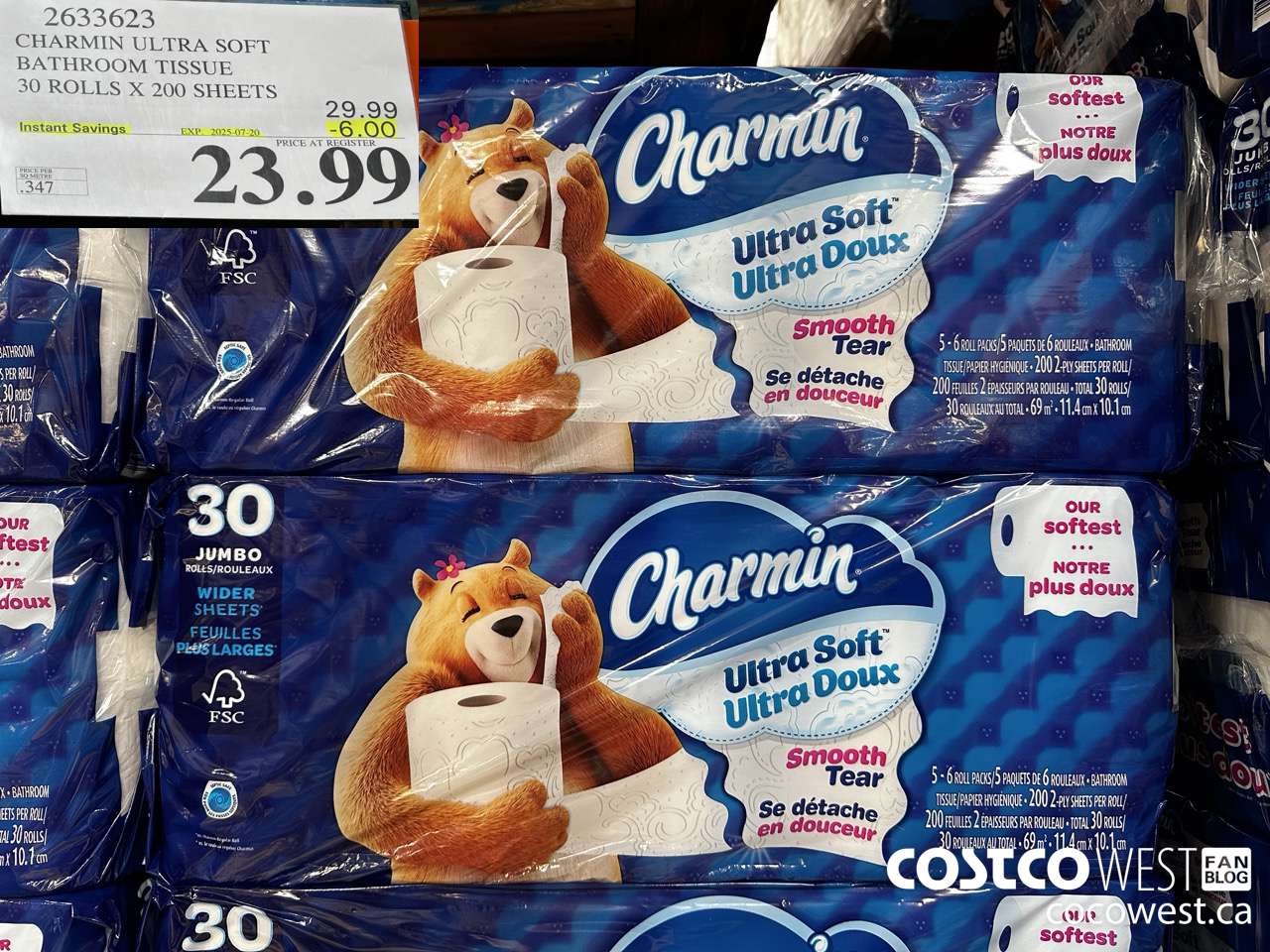 2633623 CHARMIN ULTRA SOFT BATHROOM TISSUE 30 ROLLS X 200 SHEETS ($6.00 INSTANT SAVINGS EXPIRES ON 2025-07-20) $23.99