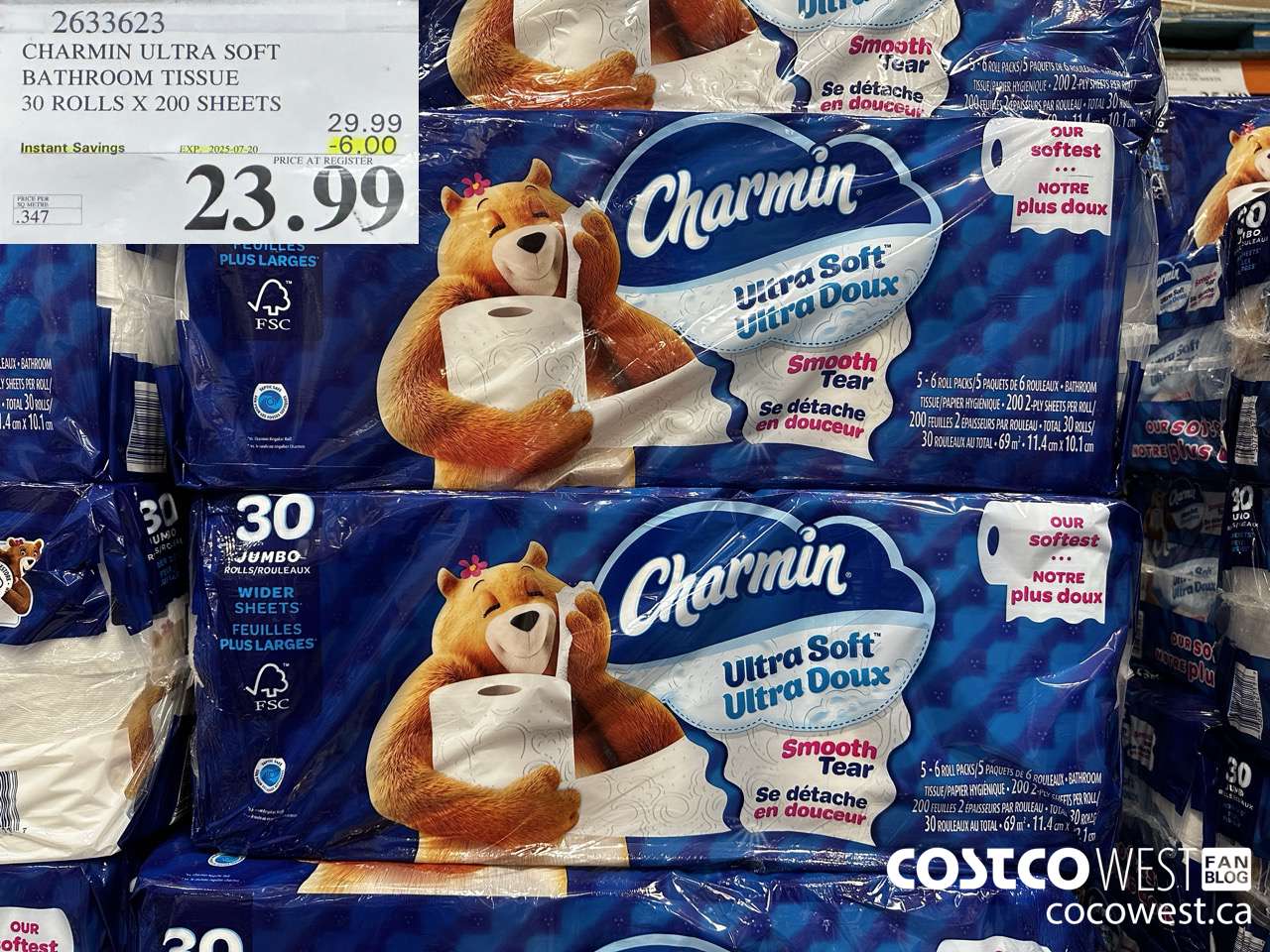 2633623 CHARMIN ULTRA SOFT BATHROOM TISSUE 30 ROLLS X 200 SHEETS ($6.00 INSTANT SAVINGS EXPIRES ON 2025-07-20) $23.99