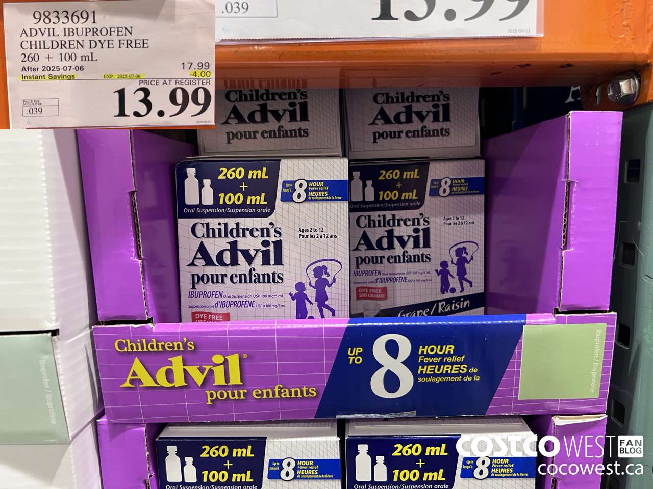 9833691 CHILDREN'S ADVIL ORAL SUSPENSION IBUPROFEN 260+100ML ($4.00 INSTANT SAVINGS EXPIRES ON 2025-07-06) $13.99