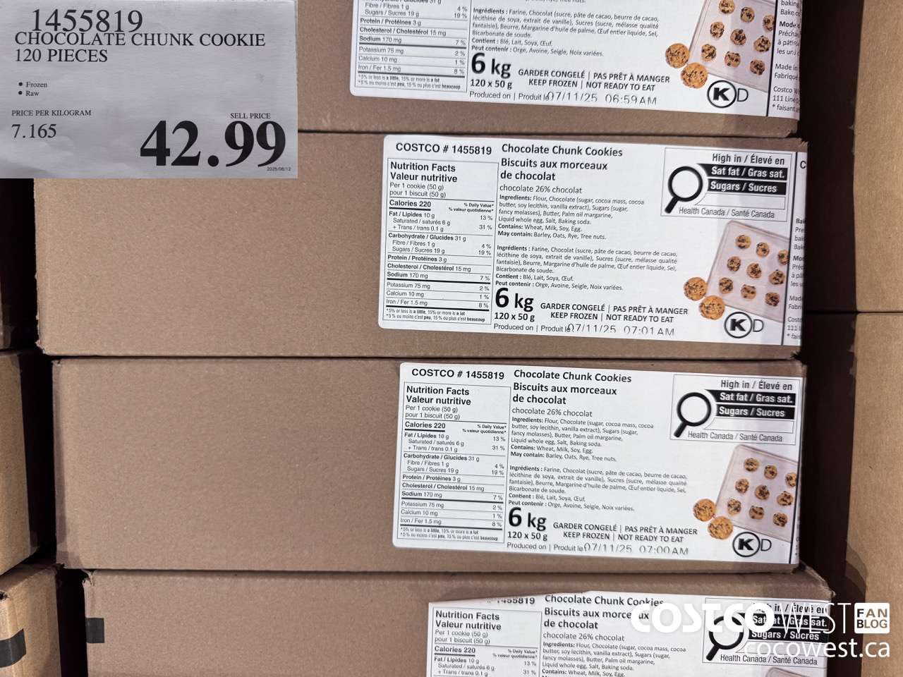 1455819 CHOCOLATE CHUNK COOKIE 120 PIECES  $42.99