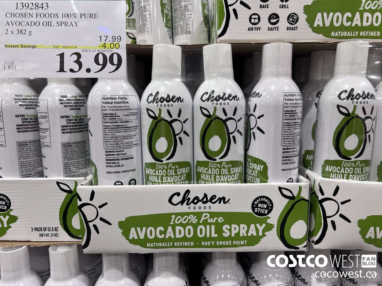 1392843 CHOSEN FOODS 100% PURE AVOCADO OIL SPRAY 2 x 382 g ($4.00 INSTANT SAVINGS EXPIRES ON 2025-07-06) $13.99