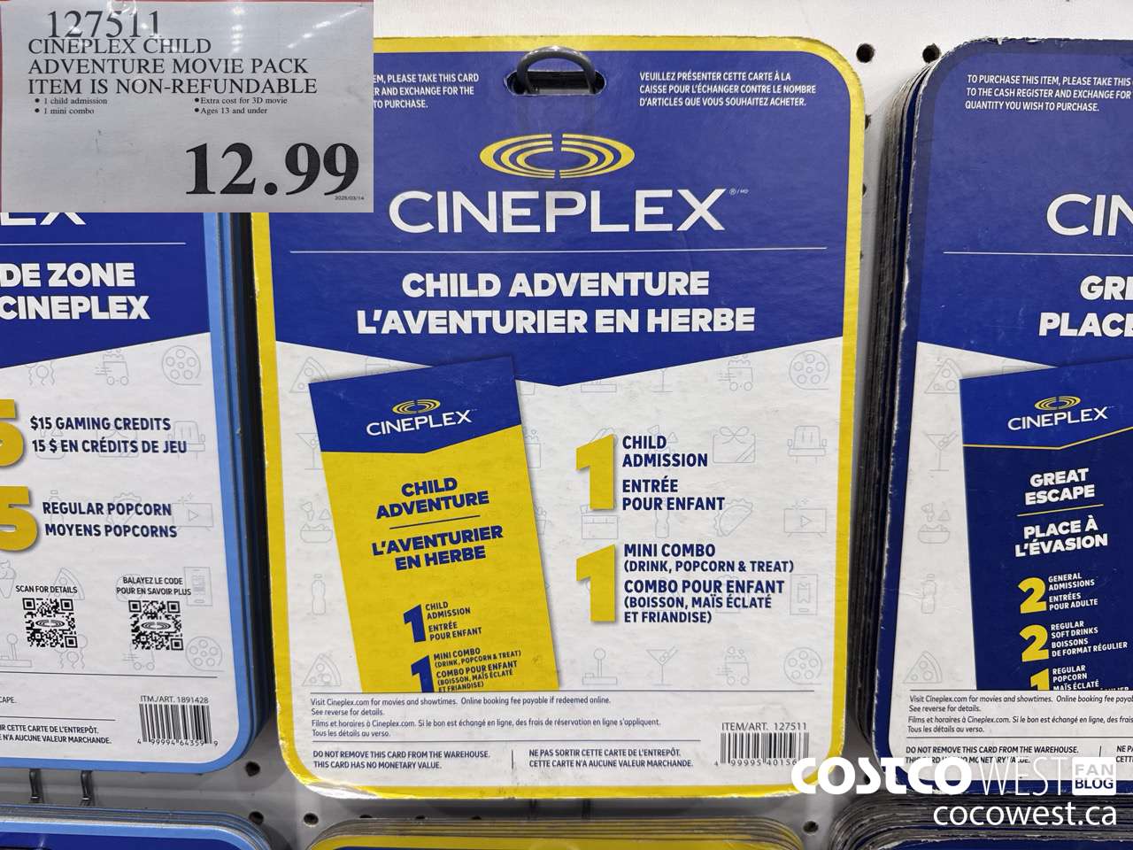 127511 CINEPLEX CHILD ADVENTURE MOVIE PACKAGE $12.99