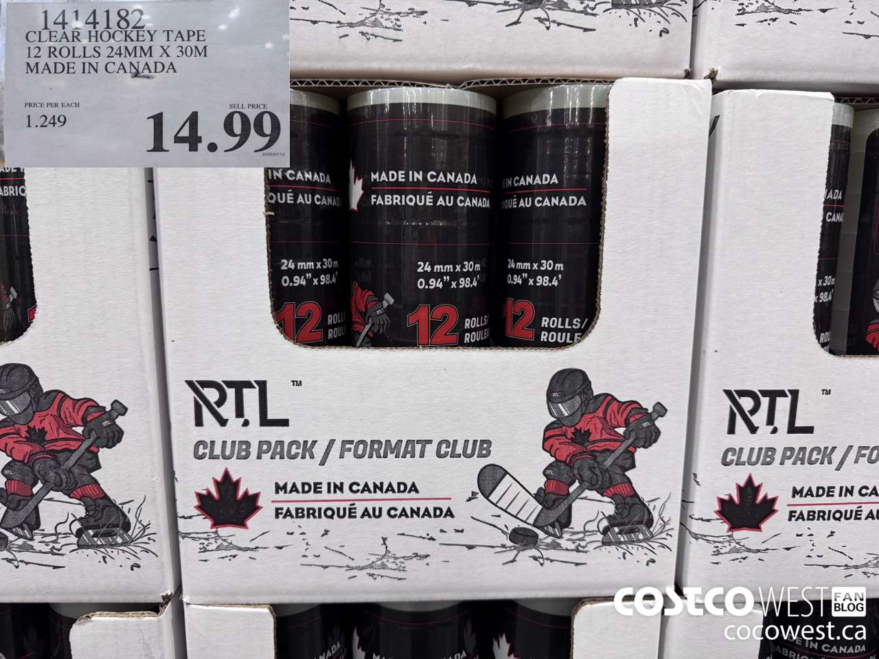 1414182 CLEAR HOCKEY TAPE 12 ROLLS 24MM X 30M MADE IN CANADA $14.99