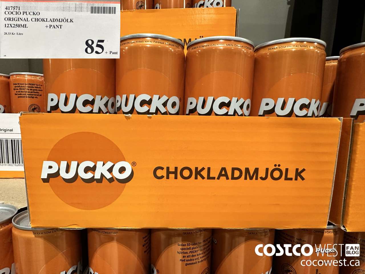 417571 COCIO PUCKO ORIGINAL CHOKLADMJOLK 12 X 250ML $85.00