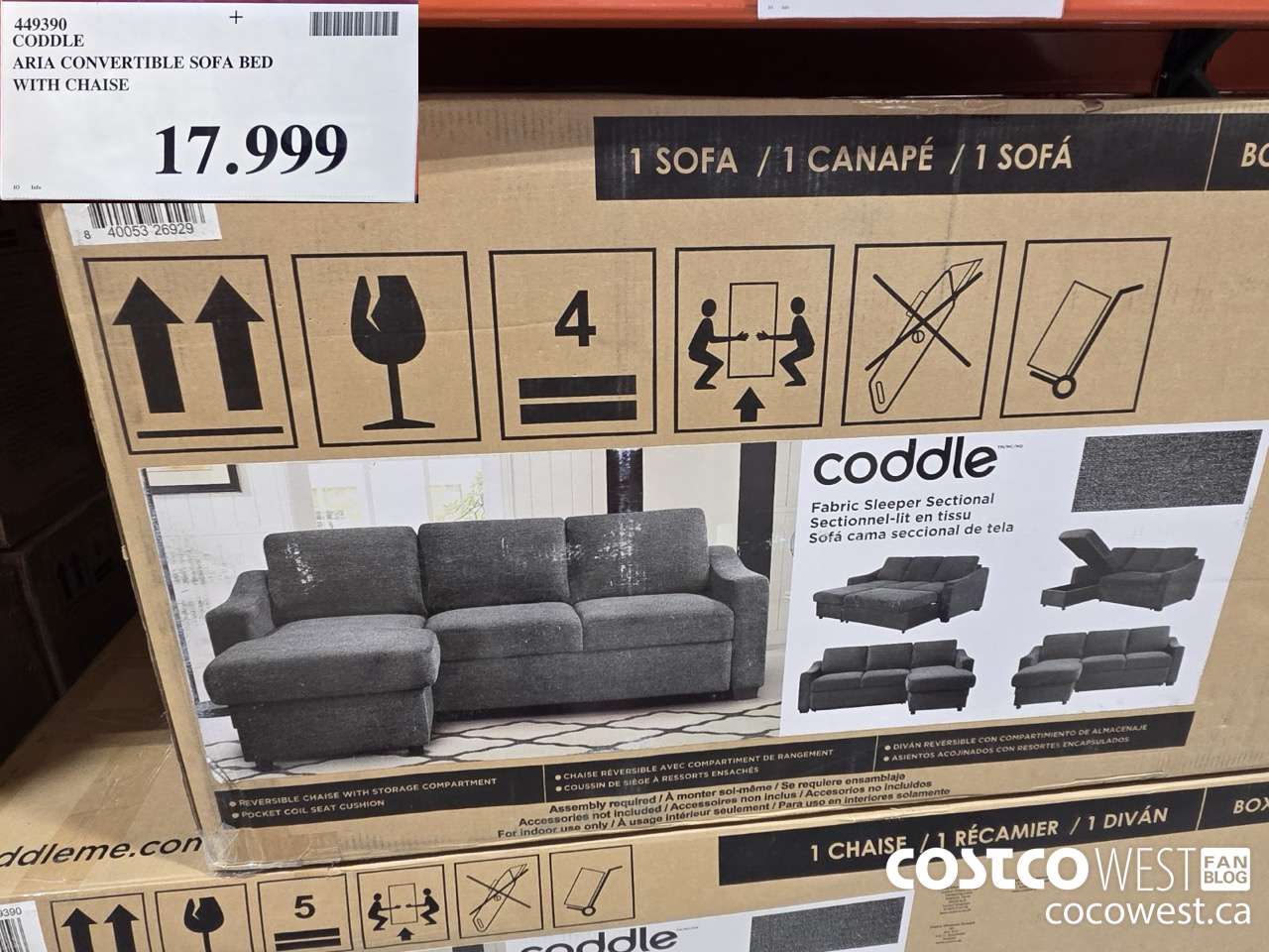 449390 CODDLE ARIA CONVERTIBLE SOFA BED WITH CHAISE $17999.00