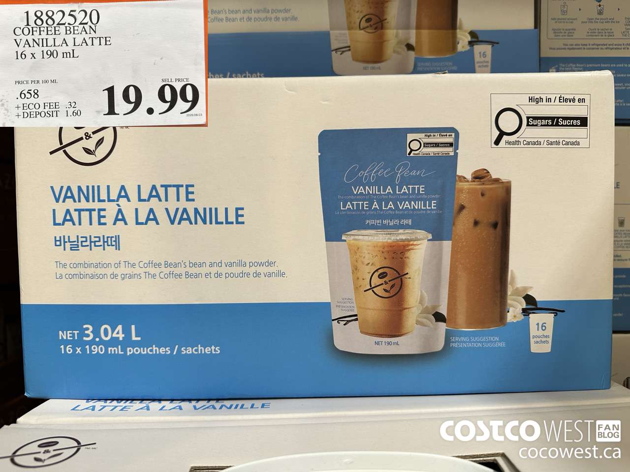 1882520 COFFEE BEAN VANILLA LATTE 16 X 190ML $19.99