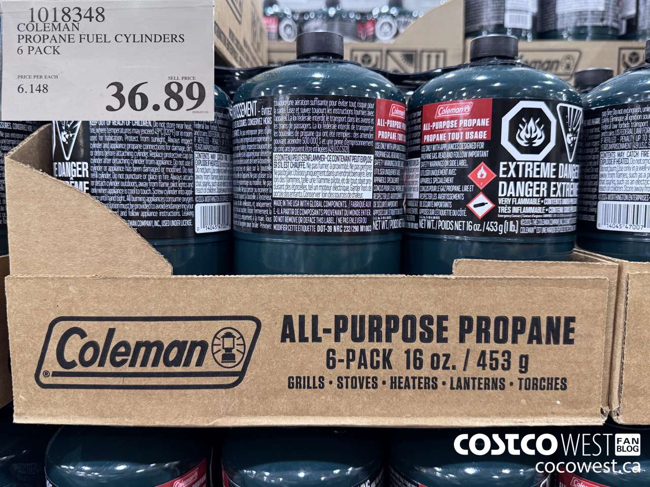 1018348 COLEMAN PROPANE FUEL CYLINDERS 6 PACK $36.89