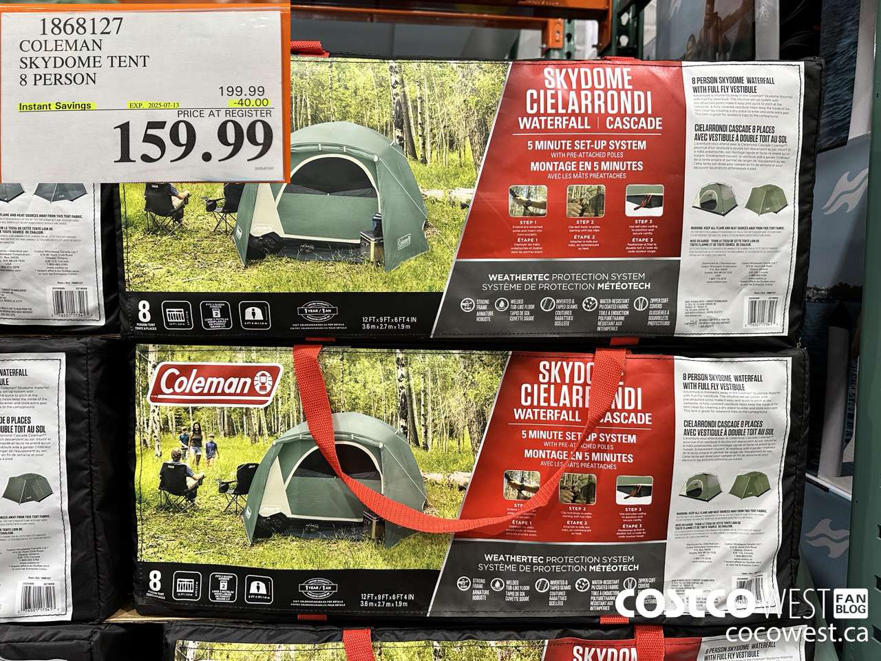 1868127 COLEMAN SKYDOME TENT 8 PERSON ($40.00 INSTANT SAVINGS EXPIRES ON 2025-07-13) $159.99