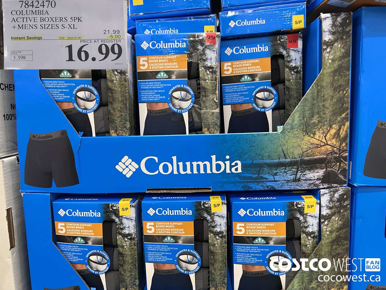 7842470 COLUMBIA ACTIVE BOXERS 5PK MENS SIZES S-XL ($5.00 INSTANT SAVINGS EXPIRES ON 2025-07-06) $16.99