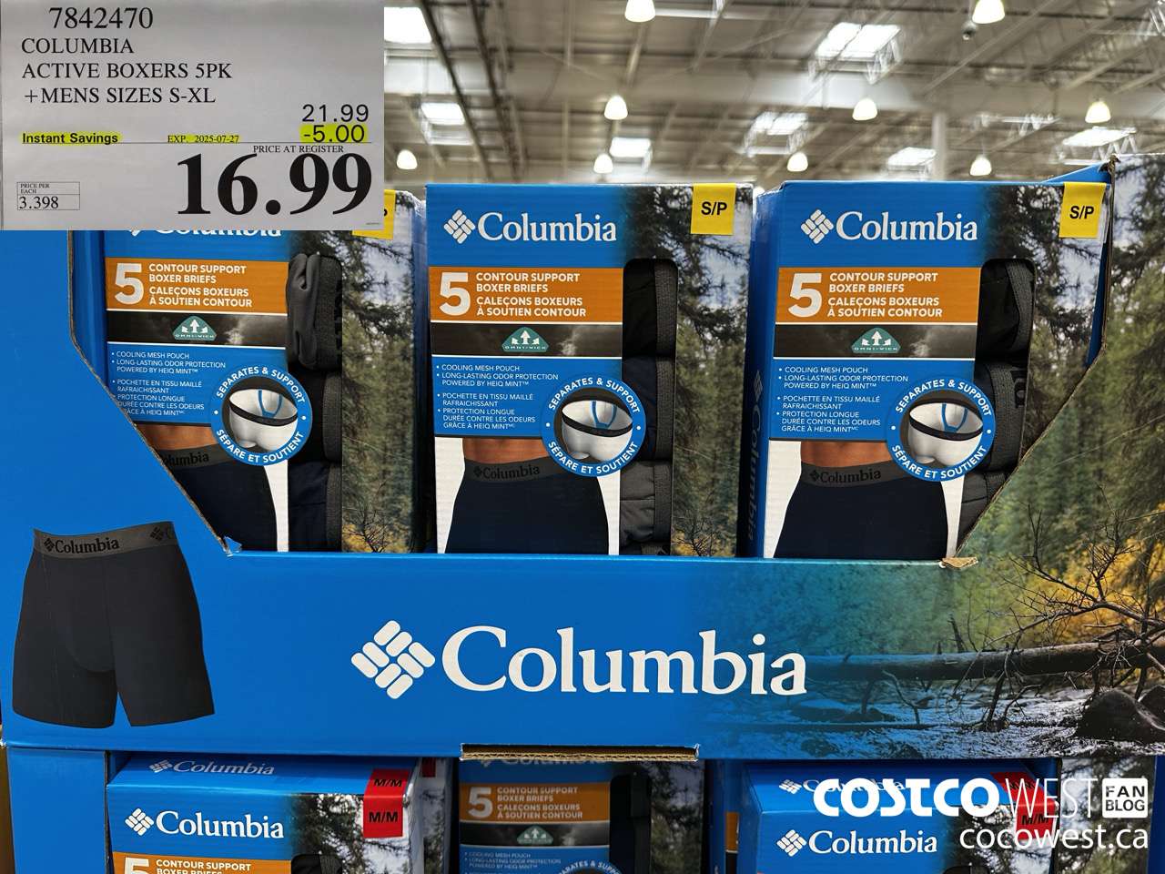 7842470 COLUMBIA ACTIVE BOXERS 5PK MENS SIZES S-XL ($5.00 INSTANT SAVINGS EXPIRES ON 2025-07-27) $16.99