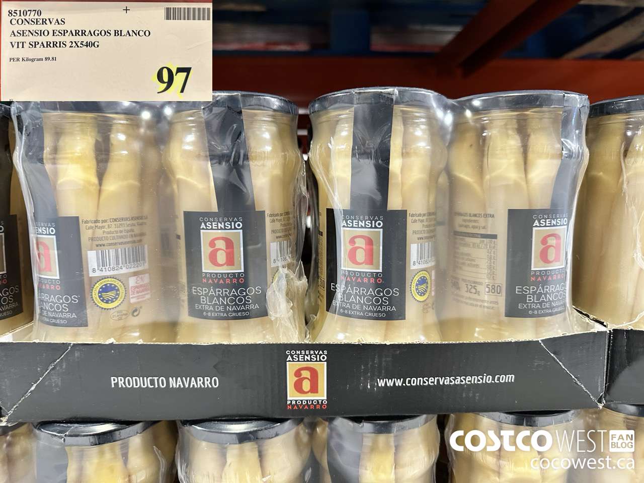 8510770 CONSERVAS ASENSIO ESPARRAGOS BLANCO VIT SPARRIS 2 X 540G $97.00