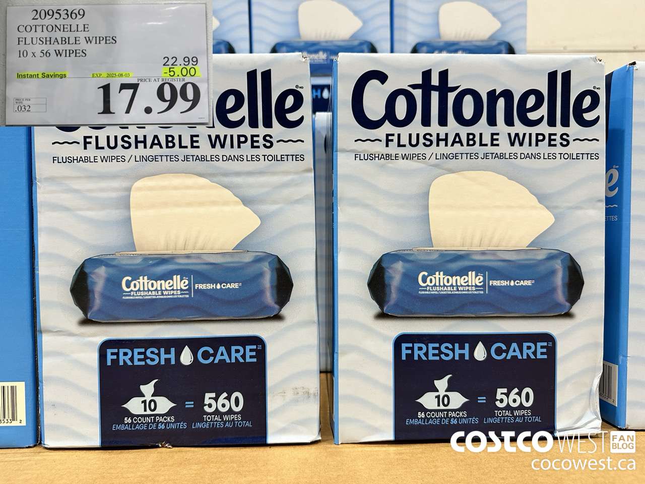 2095369 COTTONELLE FLUSHABLE WIPES 560 UNITS ($5.00 INSTANT SAVINGS EXPIRES ON 2025-08-03) $17.99