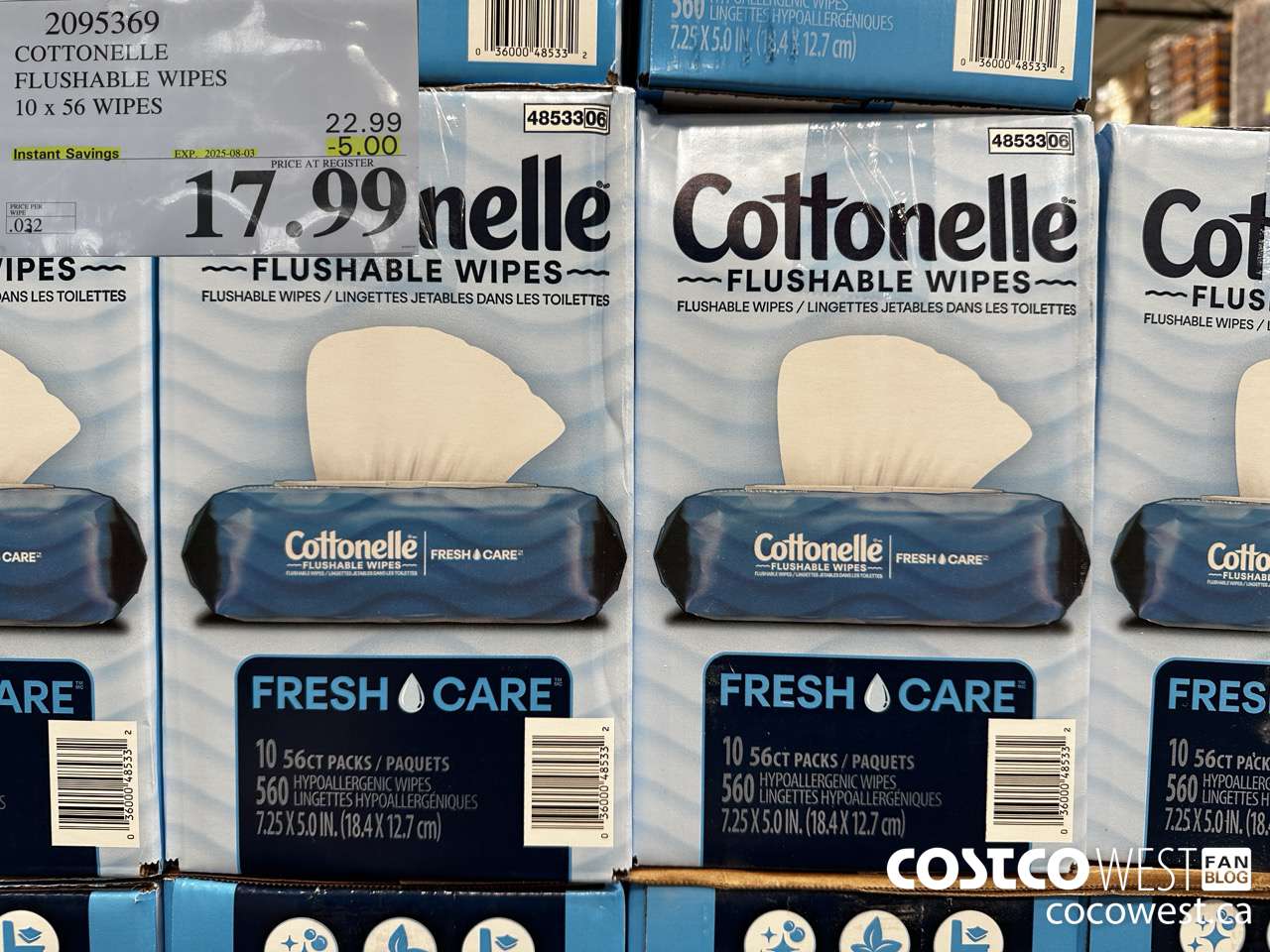 2095369 COTTONELLE FLUSHABLE WIPES 560 UNITS ($5.00 INSTANT SAVINGS EXPIRES ON 2025-08-03) $17.99