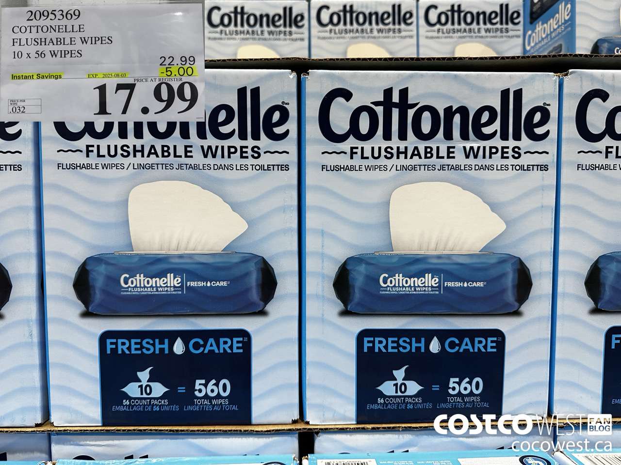2095369 COTTONELLE FLUSHABLE WIPES 560 UNITS ($5.00 INSTANT SAVINGS EXPIRES ON 2025-08-03) $17.99