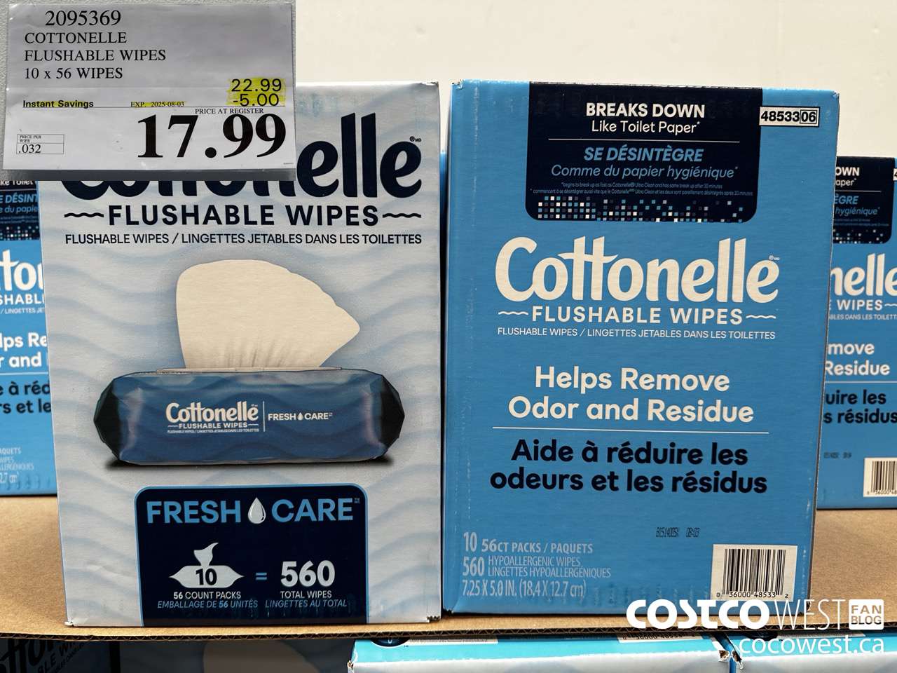 2095369 COTTONELLE FLUSHABLE WIPES 560 UNITS ($5.00 INSTANT SAVINGS EXPIRES ON 2025-08-03) $17.99
