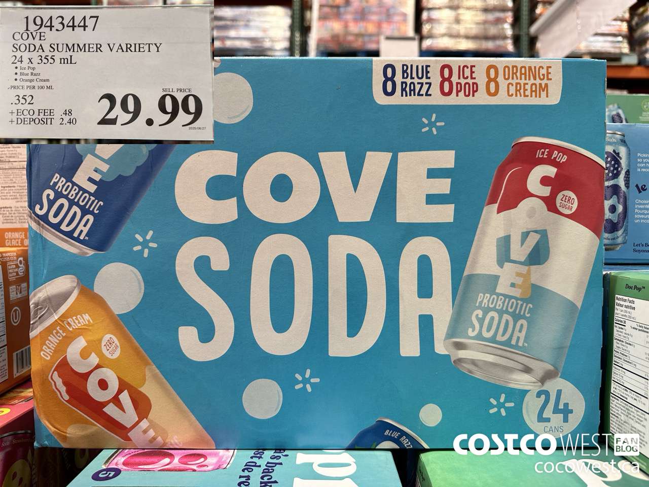 1943447 COVE SODA SUMMER VARIETY 24 X 355ML $29.99